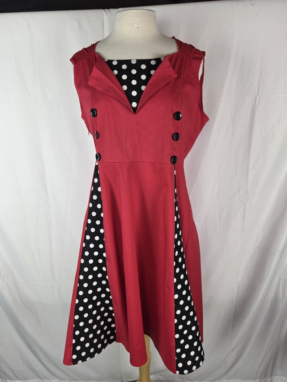 Red Rockabilly Pin Up Dress Polka Dot Retro Cotton Fit & Flare XL Grease Mod